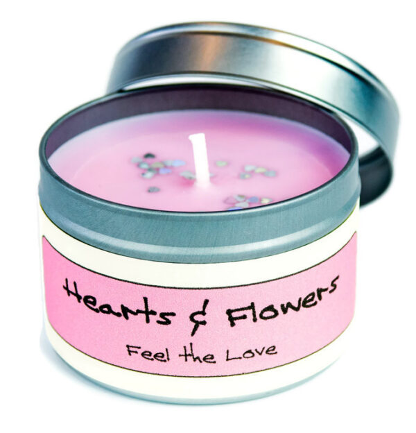 hearts and flowers candle
